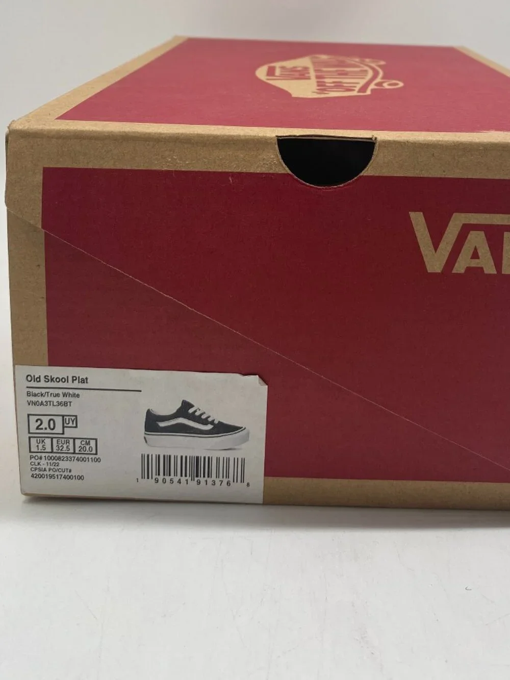 VANS OLD SKOOL PLATFORM BLACK/WHITE US YOUTH SIZE 2